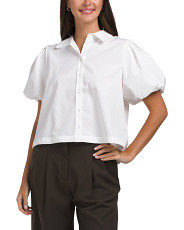 Matte Poplin Puff Short Sleeve Button Front Top | Short Sleeve Tops | Marshalls | Marshalls