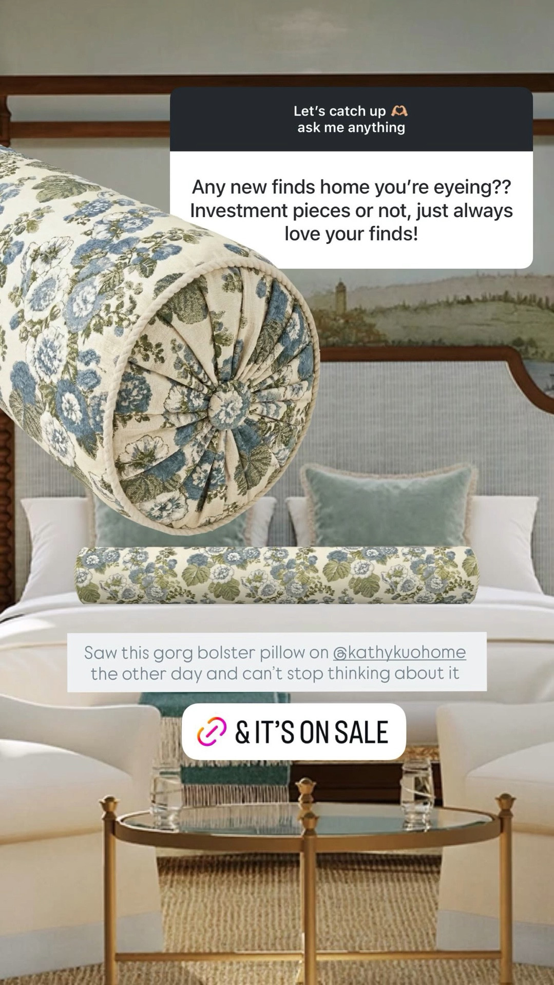 Saw this gorg bolster pillow on @kathykuohome the other day and can’t stop thinking about it