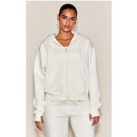 Cream Oversized Hooded Zip Up Sweatshirt | PrettyLittleThing US