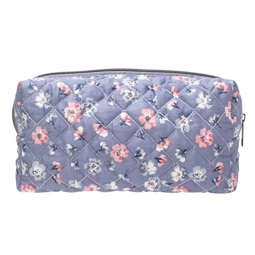 PAZIMIIK Vintage Quilted Makeup Bag Cosmetic Pouch for Brushes Pencils and Travel Make Up Accessories for Women and Girls,Floral Grey | Amazon (US)