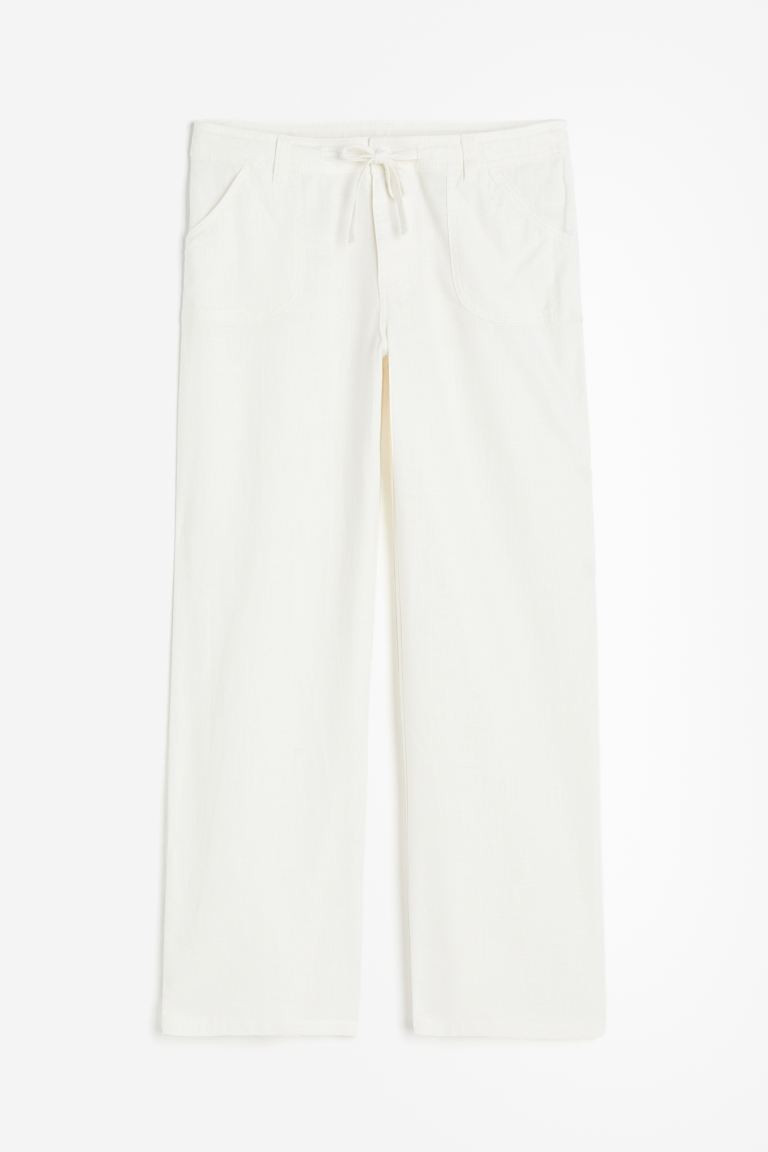 Linen-blend Straight Pants - White - Ladies | H&M US | H&M (US + CA)