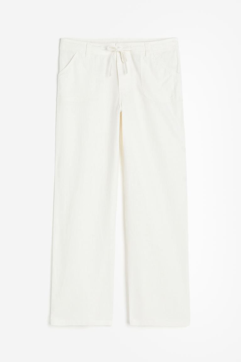 Linen-blend Straight Pants - White - Ladies | H&M US | H&M (US + CA)
