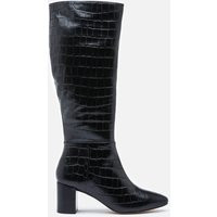 Dune Women's Saffia Croc Printed Leather Knee High Boots - Black | The Hut (UK)