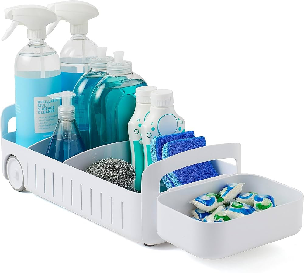 YouCopia RollOut Caddy Rolling Storage Bin with 2 Adjustable Dividers and Removable Basket for Ki... | Amazon (US)