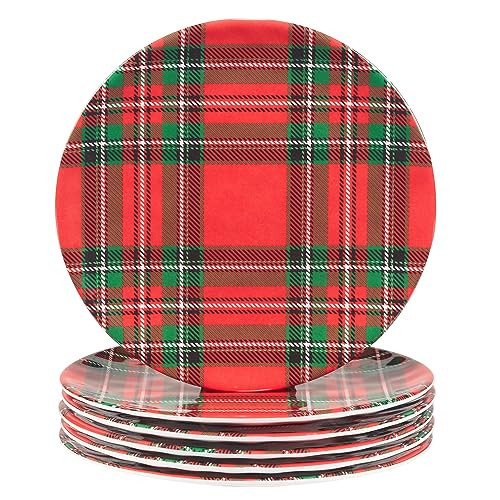 Certified International Christmas Plaid Melamine 9" Salad/Dessert Plates, Multicolor, Medium, Set of 6 | Amazon (US)