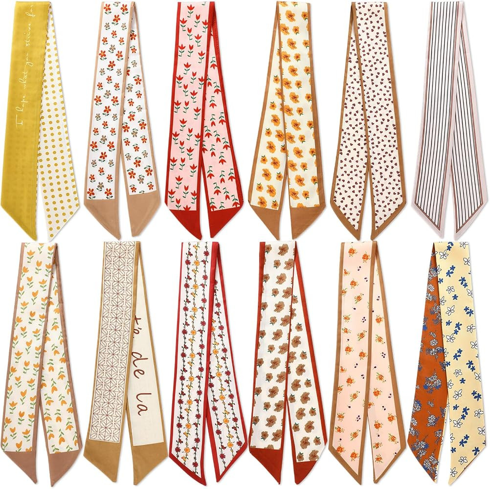 12 Pcs Women Handbag Head Scarf Hair Purse Scarf Handle Ribbon Satin Head Neckerchief Silk Headba... | Amazon (US)