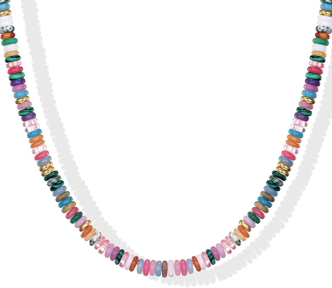 KesaPlan Natural Stone Beaded Choker Necklace for Women, Handmade Gemstone Puka Shell Summer Beac... | Amazon (US)