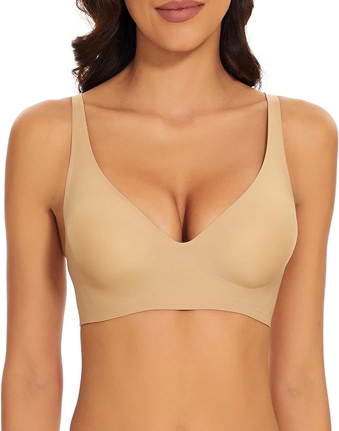 Haullps Wirefree Seamless Bra for Women Invisible Deep V Plunge Bra with Removeable Padding | Amazon (US)