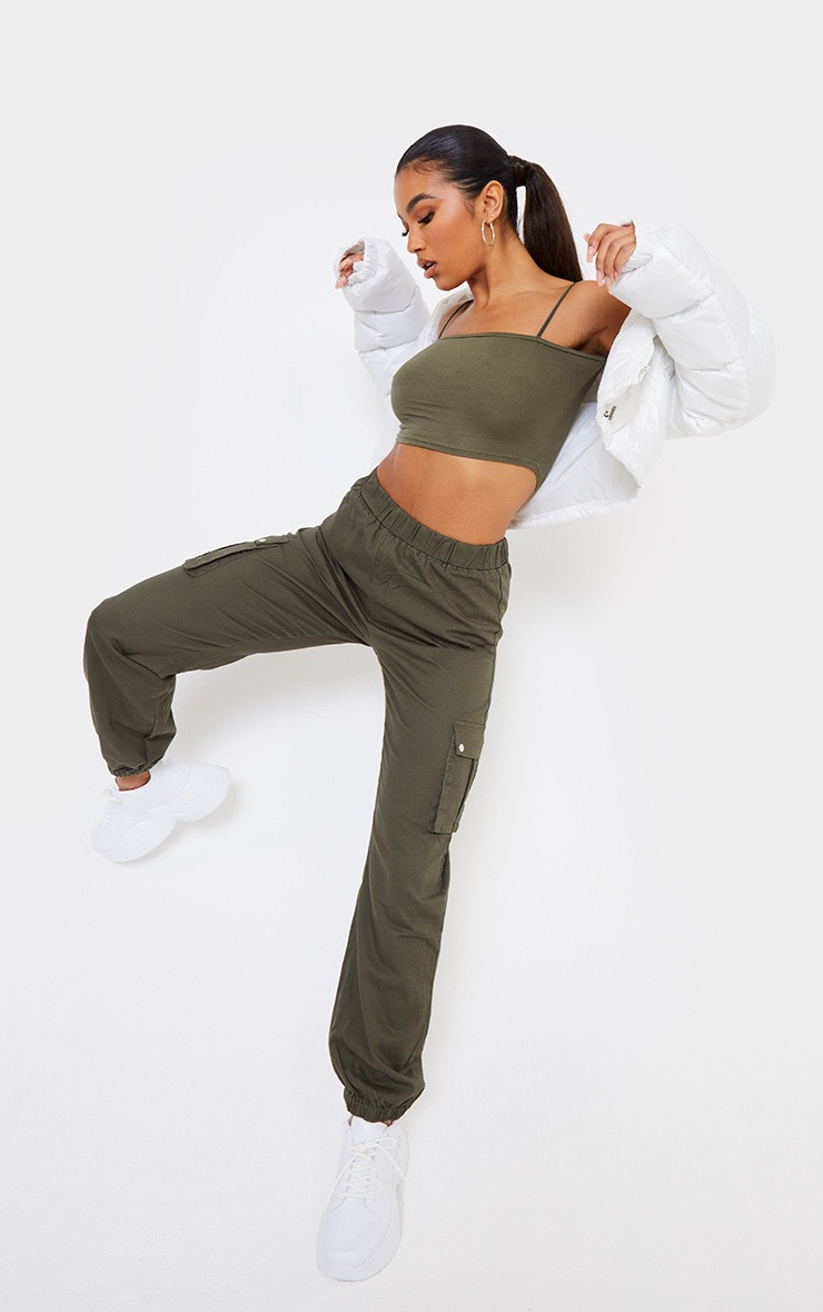 Khaki Pocket Detail Cargo Pants | PrettyLittleThing US
