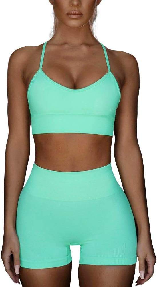HANERDUN 2 Piece Workout Set for Women Outfit Gym High Waist Leggings with Sport Bra | Amazon (US)