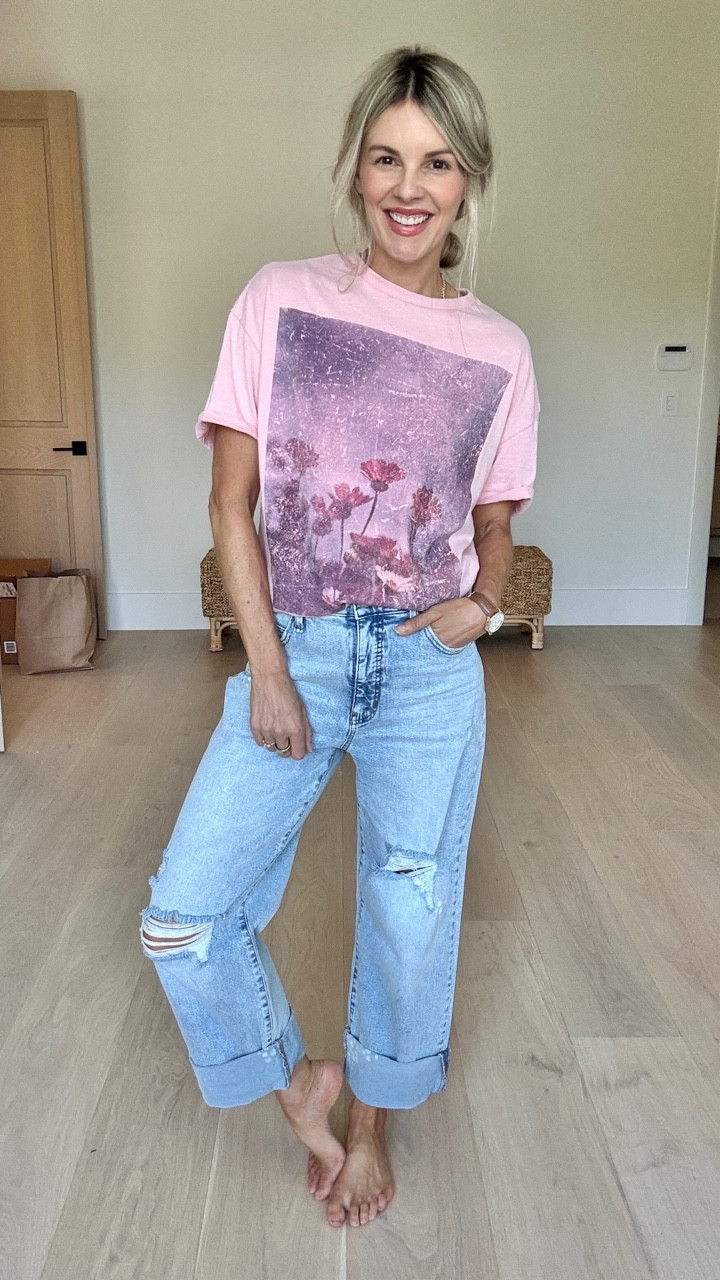 My graphic tee is only $10 and I will be wearing these $29 jeans everyday! They are so good, super soft, and absolutely perfect. 

#LTKStyleTip #LTKFindsUnder50 #LTKShoeCrush