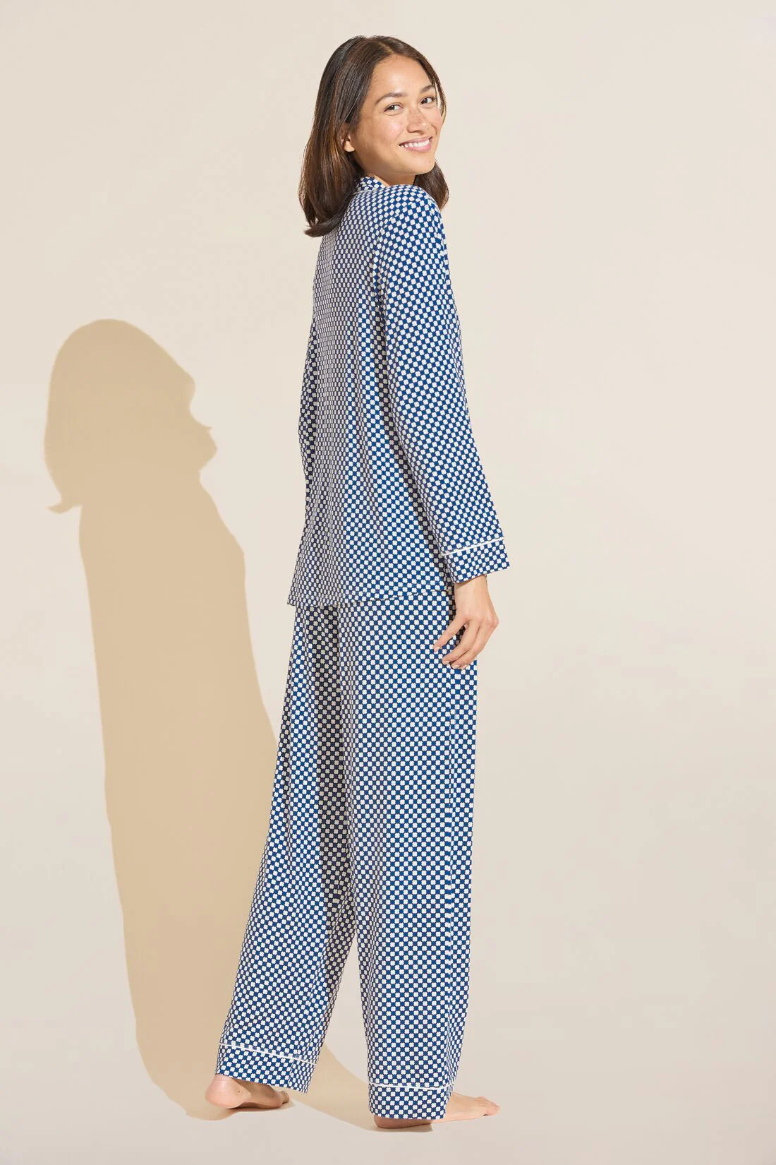 Gisele Printed TENCEL™ Modal Long PJ Set - Geo Sphere Cobalt/Ivory | Eberjey