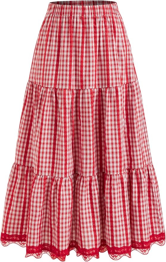 CIDER Women's Gingham Long Skirts Plaid Maxi Skirt Flowy A Line Summer Skirts Casual Trendy | Amazon (US)