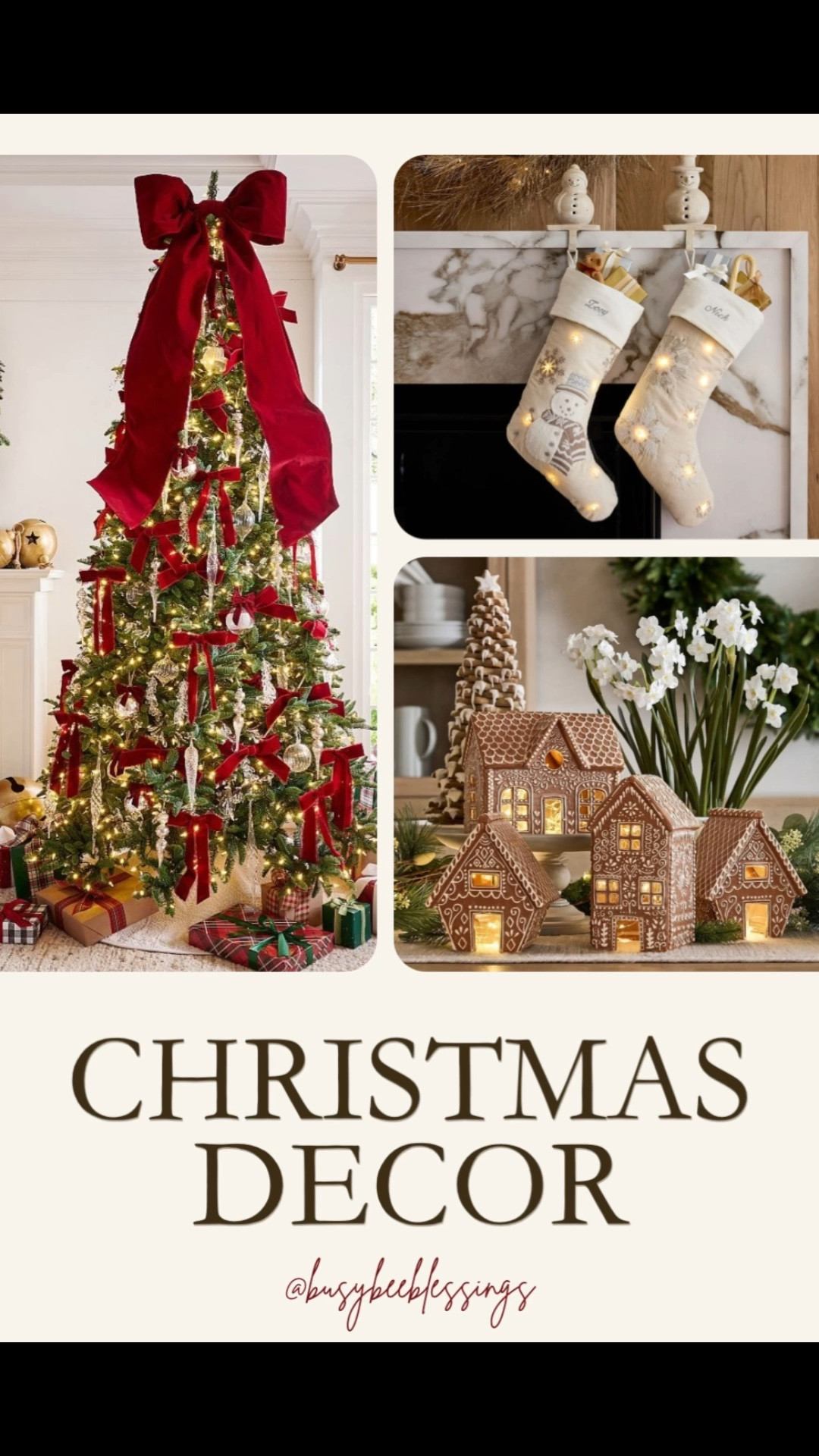 🎄✨ Holiday Magic Starts Here ✨🎄

Bring the cozy glow of Christmas home this season with festive pieces that sparkle and shine! From illuminated stockings that twinkle by the fireplace, to a gingerbread village that lights up your mantel with sweet nostalgia, every detail feels straight out of a holiday dream.
Top it all off with a statement oversized bow tree topper (and matching bows!) that tie your whole look together, paired with elegant glass ornaments that catch the glow of your Christmas lights just right.

#HolidayHome #ChristmasDecor #HolidayInspo

#LTKHoliday #LTKSeasonal #LTKHome