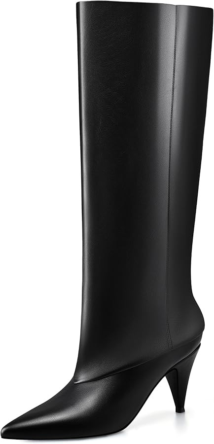 MIRAAZZURRA Womens Knee High Boots Pointed Toe Slouchy Boots for Women Wide Calf Cone Heel Pull o... | Amazon (US)