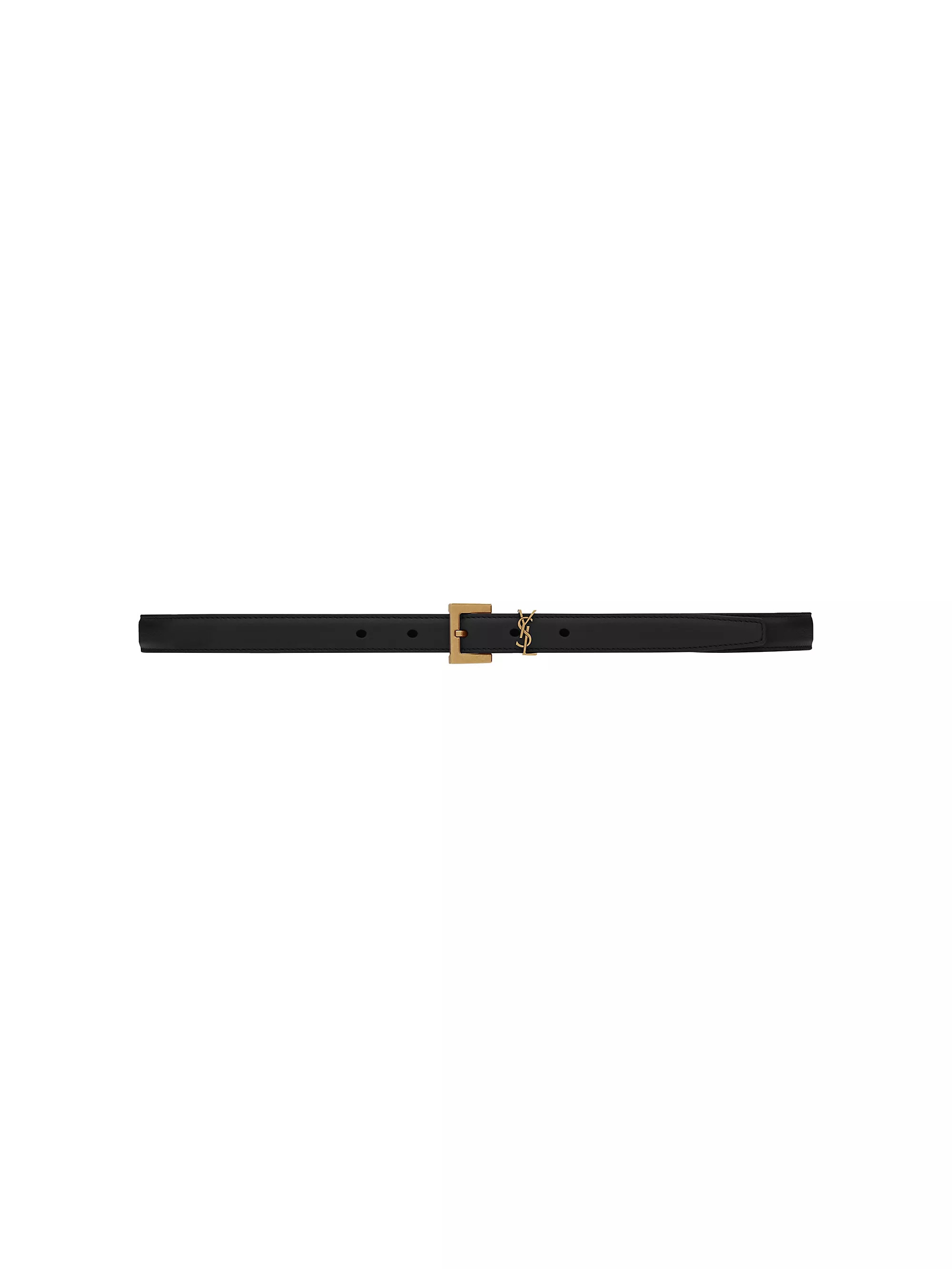 Cassandre Thin Belt with Square Buckle in Grained Leather | Saks Fifth Avenue