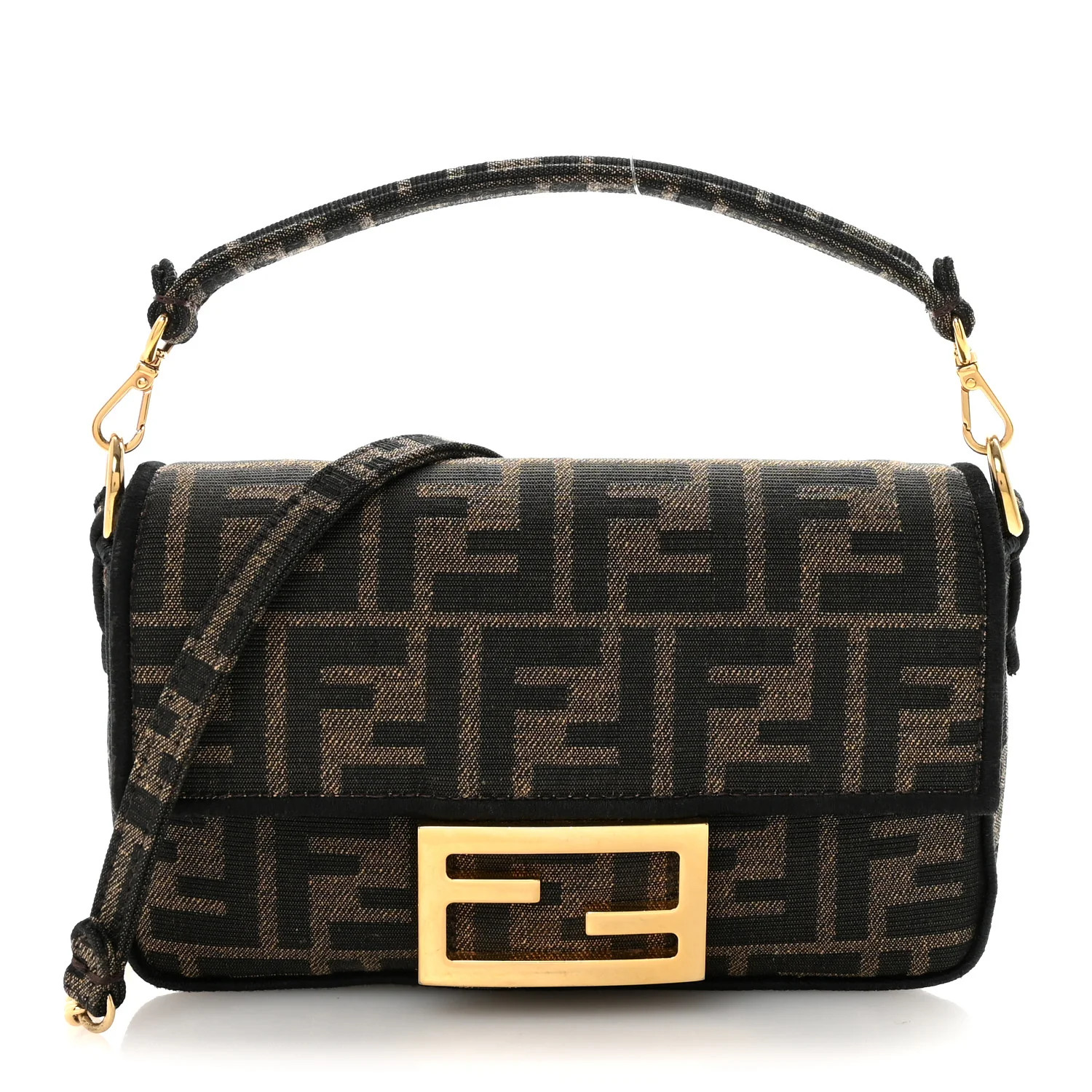 Fabric Jacquard FF 1974 Mini Baguette Tobacco Moro Black | FASHIONPHILE (US)