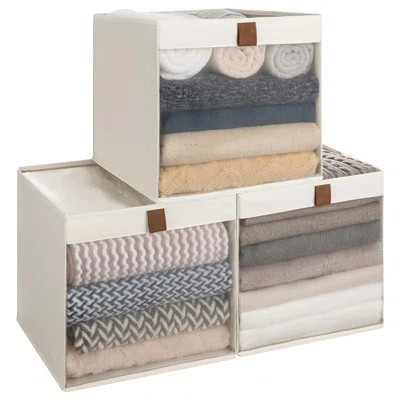 13X13 Storage Cubes, Closet Storage Bins With Clear Window, Large Fabric Organizer For Clothes, Collapsible Storage Baskets With PU Handles, Beige, 3- | Wayfair North America