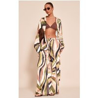 Green Abstract Print Drawstring Extreme Wide Leg Pant | PrettyLittleThing US