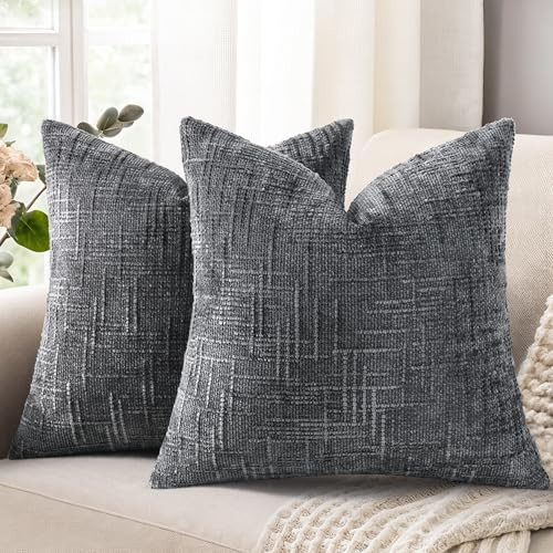 decorUhome Spring Dark Grey Chenille Throw Pillow Covers 16x16 Set of 2 Textured Slubby Couch Pillow Covers Farmhouse Accent Modern Neutral Decorative Pillow Cases for Bed Sofa Living Room | Amazon (US)