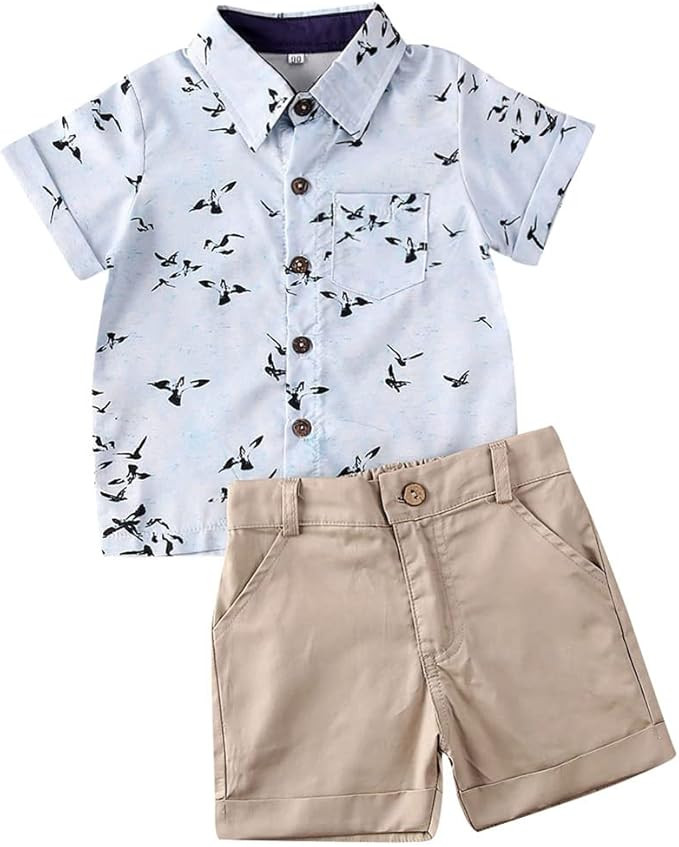 fhutpw Baby Toddler Boy Outfits 2T 3T 4T 5T Clothes Summer Kids Pattern Short Sleeve Button Down ... | Amazon (US)