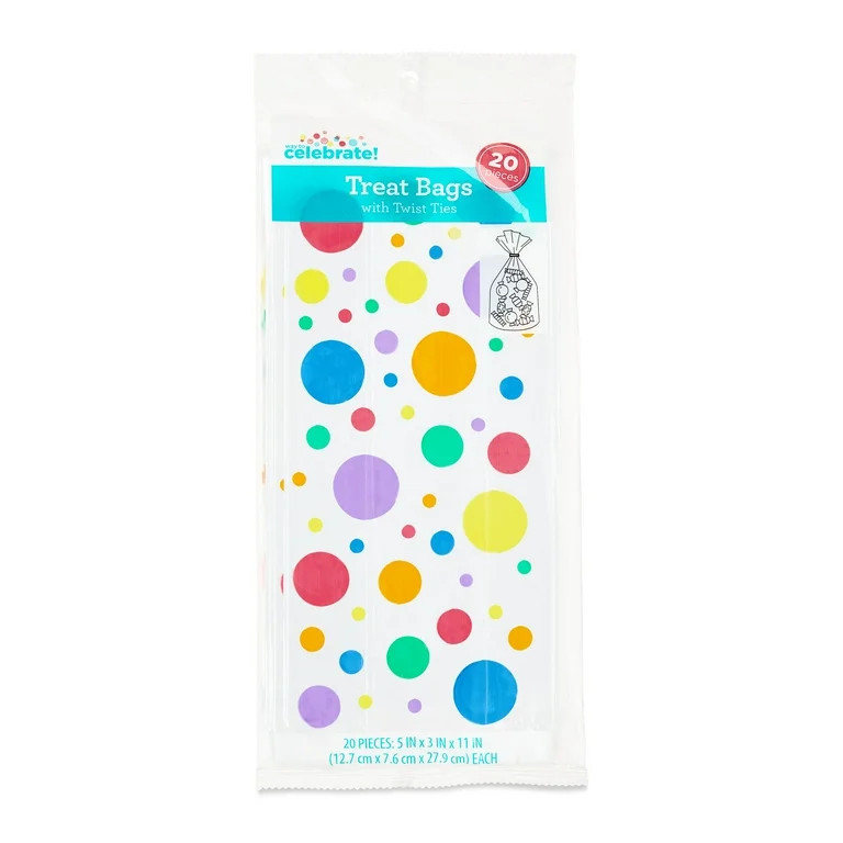 Clear Treat Bags with Twist Ties, 5" x 3" x 11", 20 Pieces, by Way To Celebrate | Walmart (US)