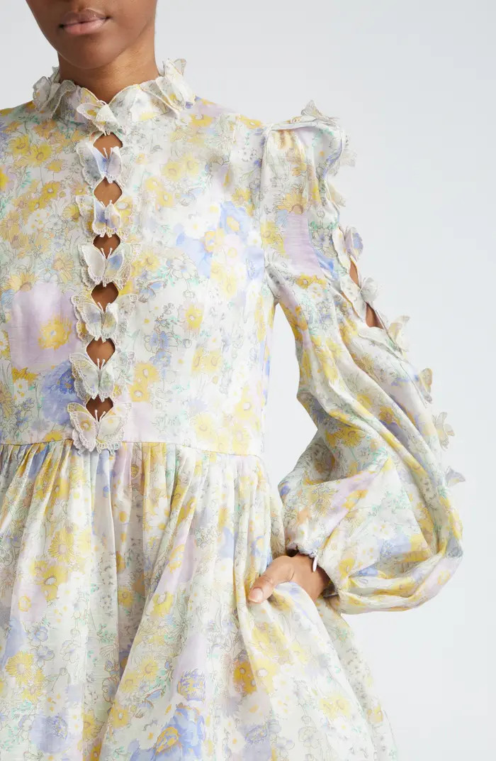 Zimmermann Butterfly Embellished Long Sleeve Linen & Silk Minidress | Nordstrom | Nordstrom