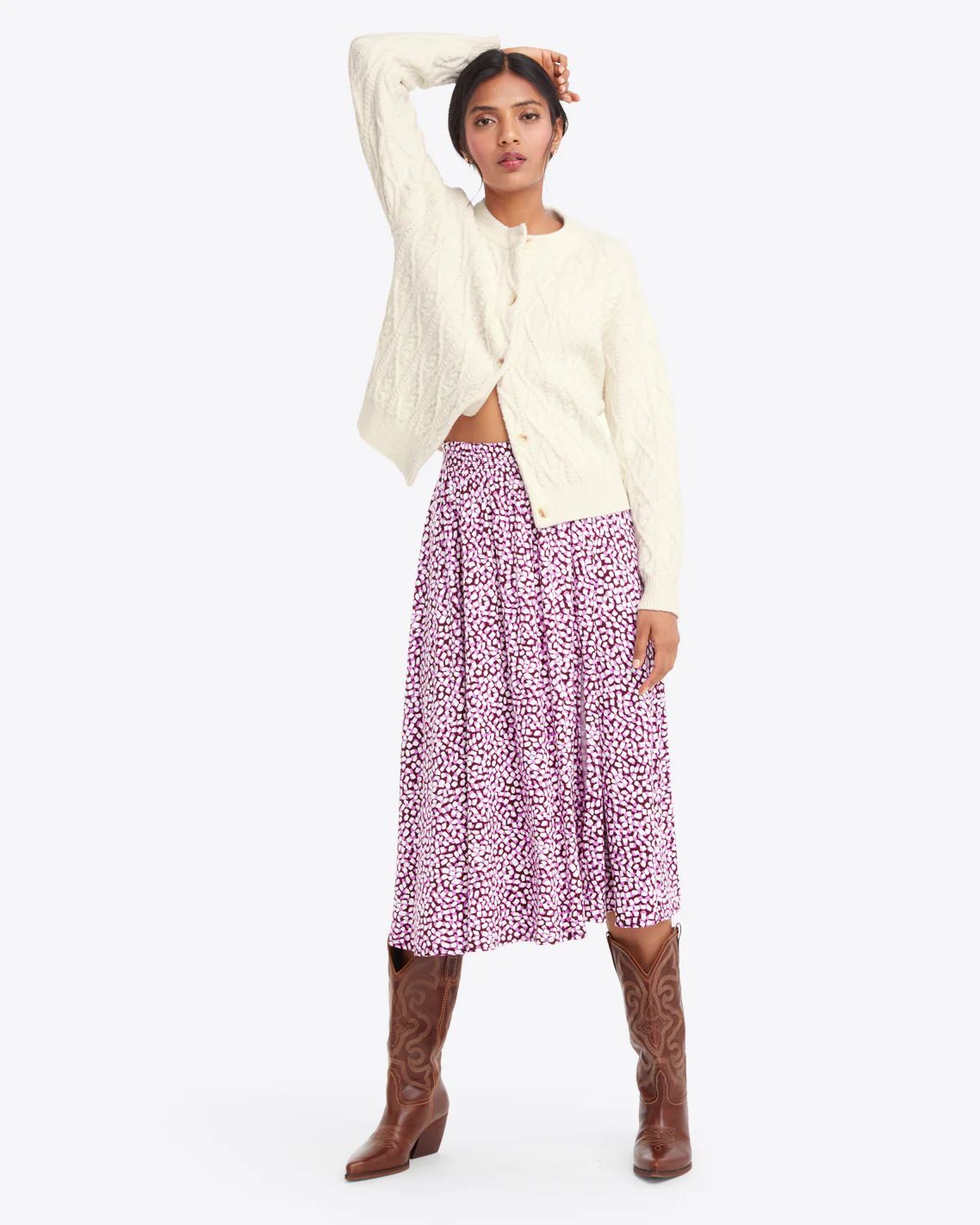 Side Slit Skirt in Pink Square Dot | Draper James (US)