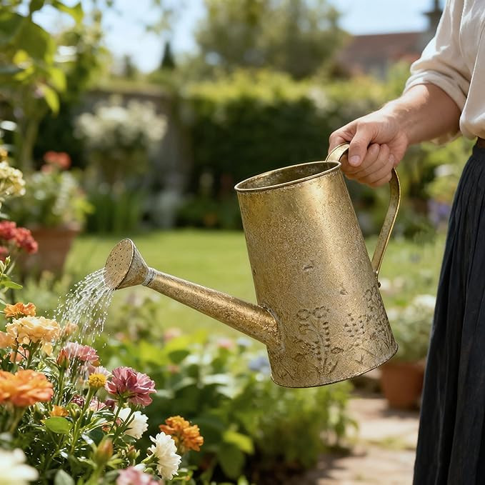 Vintage Distressed Gold Flower & Garden Watering Can, Decorative Metal Watering Pot Planter for H... | Amazon (US)