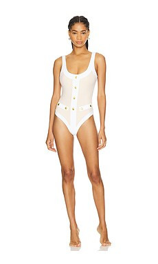 CAROLINE CONSTAS Sailor One Piece Swimsuit in Ecru & White from Revolve.com | Revolve Clothing (Global)