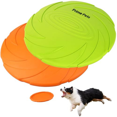 Prime Pets Dog Flying Disc, 2 Pack, 7 Inch, Durable Dog Toys, Nature Rubber Floating Flying Saucer for Water Pool Beach, Orange and Green | Amazon (US)