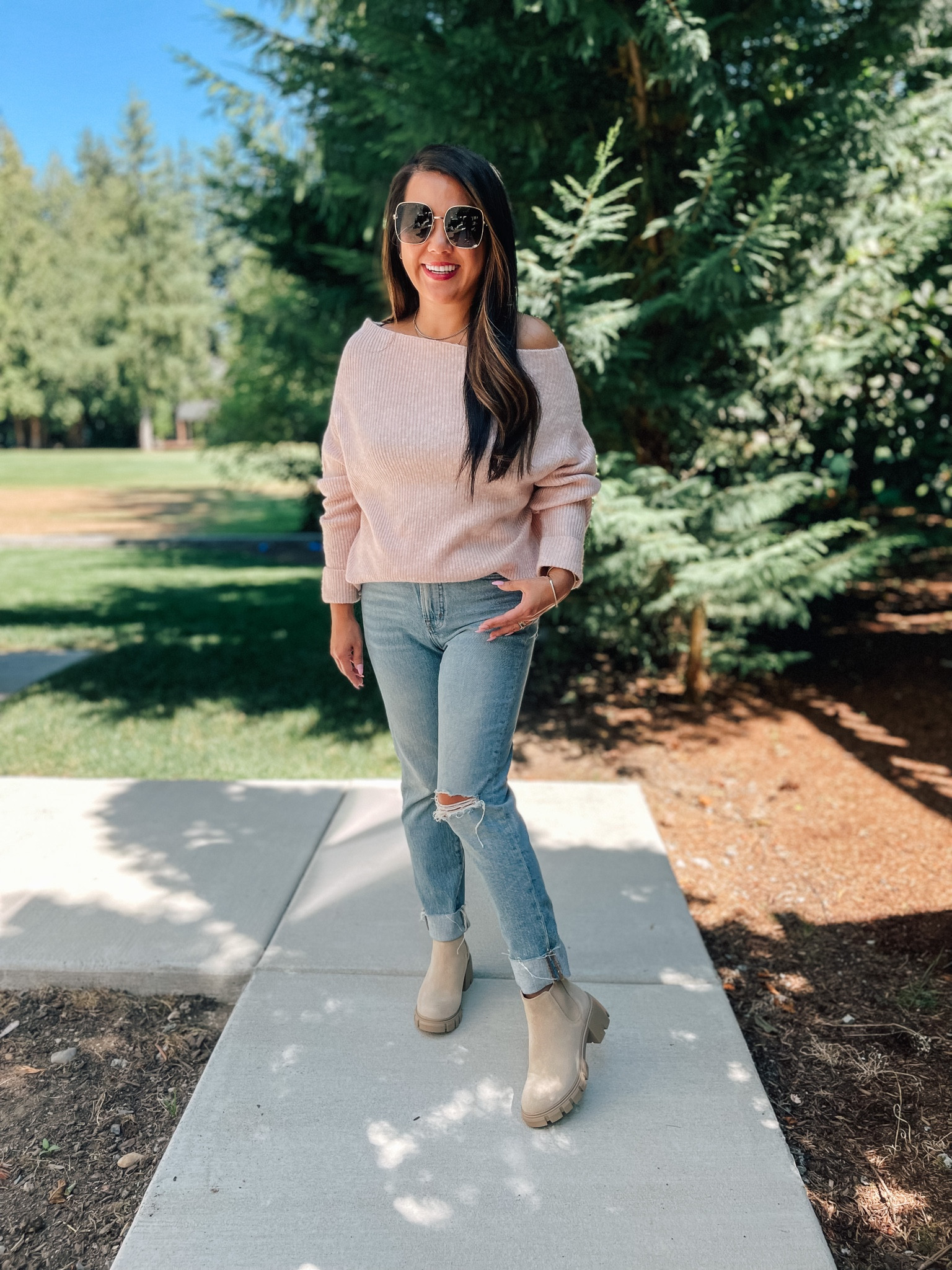Easy way to style chunky boots for fall
Cropped jeans
Off shoulder sweater
Mom jeans
Ankle boots


#LTKxNSale #LTKSeasonal #LTKshoecrush