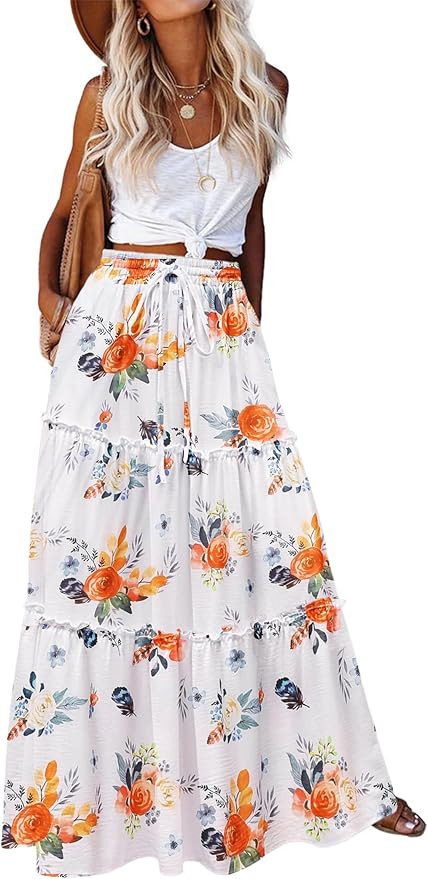 Zeagoo Womens Casual Maxi Skirts for Women 2025 High Waist Boho Skirts Floral Printed Long Flowy ... | Amazon (US)