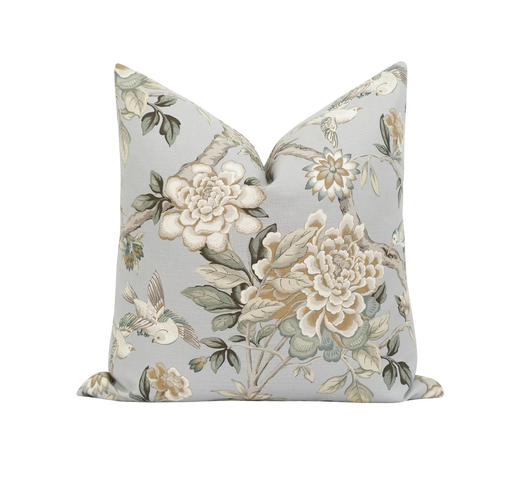 Floral Chinoiserie Accent Pillow Cover, Bird and Branch Pattern Pillow Case, Elegant Throw Pillow... | Etsy (US)