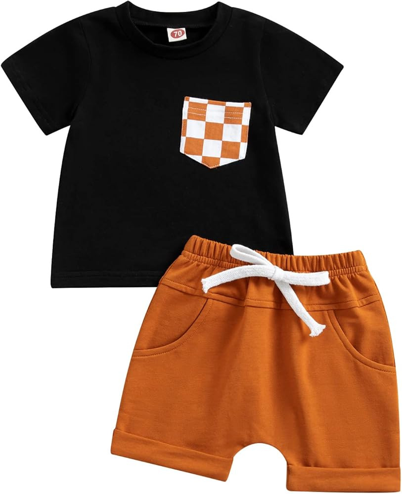 Toddler Baby Boy Summer Clothes Contrast Color Short Sleeve Shirt Top Shorts Casual Baby Boy Shorts  | Amazon (US)
