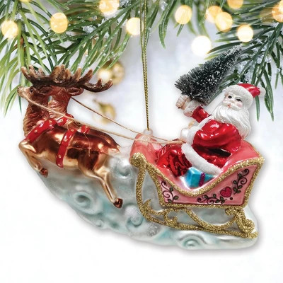 Santa Sleigh and Reindeer Elegant Christmas Ornament, Holiday Blown Glass Figurine| OrnamentallyYou | Target