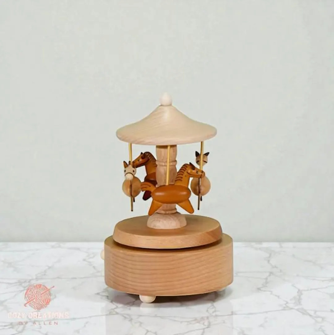 Wooden Carousel Music Box With Horse Figurines, Wind-up, Battery-free - Etsy | Etsy (US)