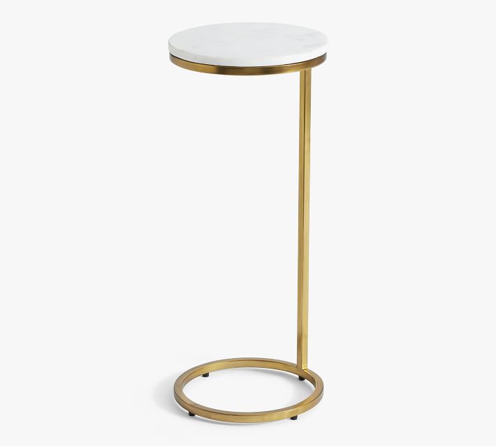 Delaney Round Marble C-Table, White Marble | Pottery Barn (US)