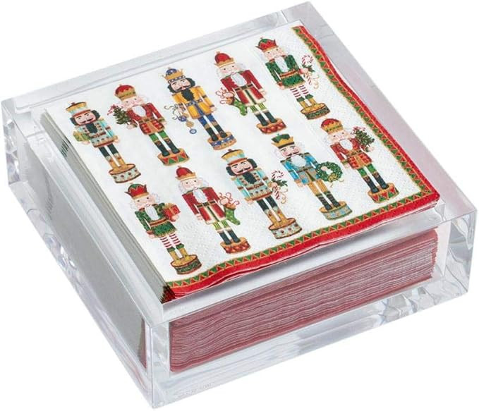 Caspari Nutcracker Parade Cocktail Napkins & Acrylic Holder Gift Set | Amazon (US)