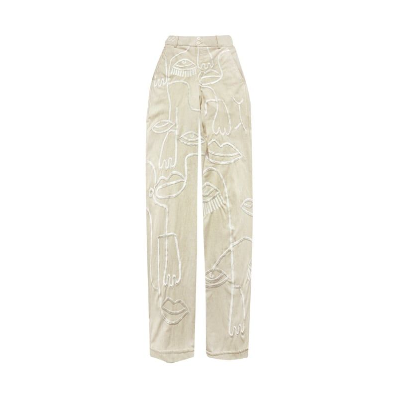 Linen Siam Pants - Ivory Embroideries | Wolf & Badger (US)
