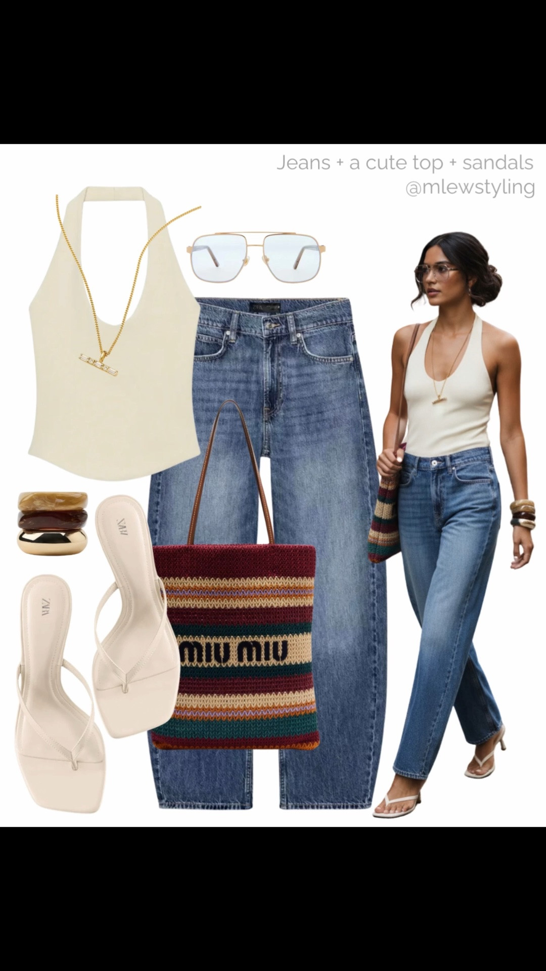 Easy summer outfit formula ✨

Tags: Zara halter top, barrel leg jeans, kitten heel sandals, miu miu crochet tote bag, blue light glasses, stacked bracelets, elevated outfit

#LTKsummer #LTKjeans #LTKshoes