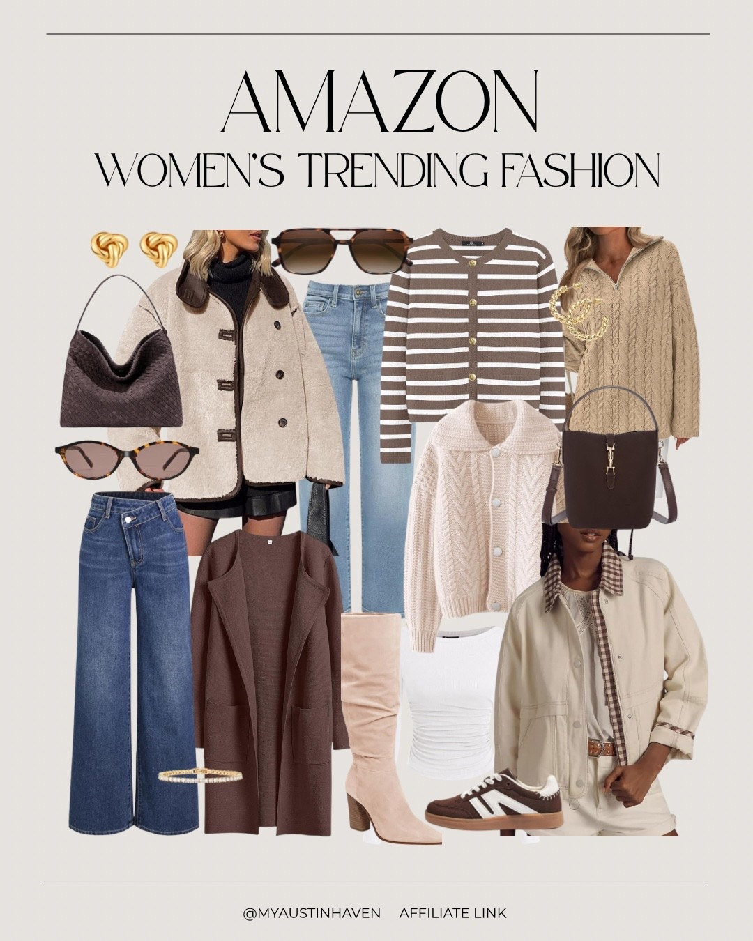 Amazon women's trending fall fashion finds 🍂 

Affordable clothing, denim, jackets, chocolate brown, gold jewelry, handbags, jackets, plaid, stripes, cardigan, sweater, style inspo, outfit inspo, 

Amazon Fashion 

 

#LTKStyleTip #LTKSeasonal #LTKFindsUnder50