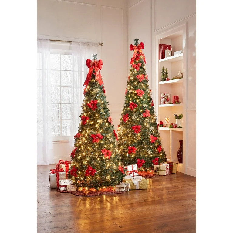 Brylanehome Christmas Fully Decorated Pre-Lit 6 Foot Pop-Up Christmas Tree, Poinsettia | Walmart (US)