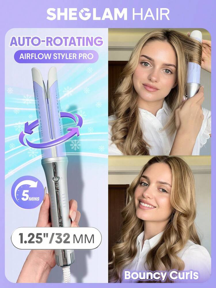 SHEGLAM HAIR One Touch Airflow Styler Pro-32mm Silver-Purple,Cool Air Auto-Rotating Curling Iron,... | SHEIN