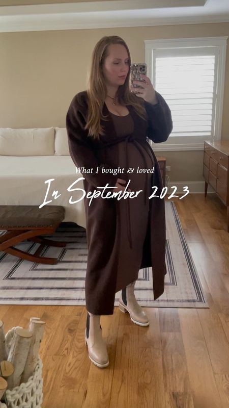 What I Bought & Loved in September 2023:

Anine Bing Coat ($235). Last winter I lusted over this gorgeous wool wrap coat. I saw it on all my favorite influencers but just could not swallow the $600 price tag. So when I saw one new “with tags” on The Real Real three weeks ago for almost 70% off, I couldn’t pass it up. Love that the generous cut will fit me through this pregnancy and long after.

Of An Origin Maternity & Nursing Blouse (c/o $46). This cardigan/blouse/crop is easily the cleverest maternity & beyond piece ever created. The silver buttons give you tons of ways to wear it and the organic cotton finish means it’s completely nontoxic. A multitasking piece that’s 4-in-1? Genius. And budget-friendly.

Cymbiotika Super Greens ($78). I’ve usually been able to find 20% coupons for this squeeze supplement and cannot recommend it enough. I’ve taken it the last month to help up my nutrient-intake now that I’m in the third trimester. I love how easy it is to grab a pack to-go and the lime flavor makes this the easiest way to add healthy greens (and slimming chlorophyll) to your diet.

Dissh Black Knit Dress ($190). I’ve been eyeing this dress all summer and should have taken the plunge sooner. The thick knit is luxurious and flattering without overheating. And the cutouts in front make it unique and sexy, even pregnant 👌🏻

Slim iWatch Band ($11). My friend Katie finally convinced me to part with my ugly old Apple band for something slimmer and more elevated. The magnetic closure is easy to use and love that this makes my watch less obvious in photos too. My only issue has been the metal can catch on knitwear so I’m careful whenever I’m wearing sweaters. 

#LTKbump #LTKfindsunder50 #LTKSeasonal