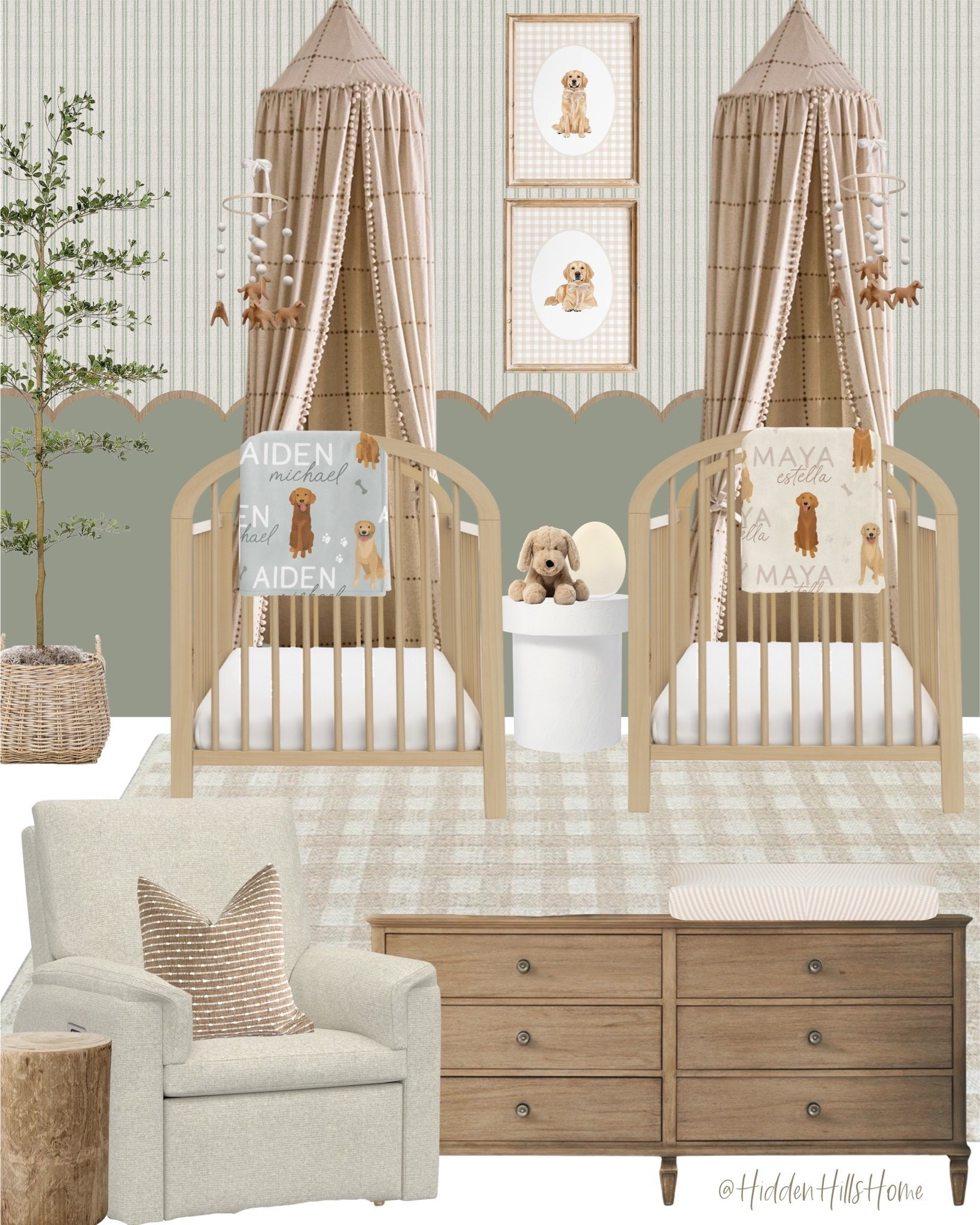Nursery decor mood board, nursery design, home decor ideas, twin nursery, golden retriever themed nursery design, crib, nursery glider, baby’s room decor, gender neutral nursery inspiration #twins 


#LTKBaby #LTKHome #LTKSaleAlert