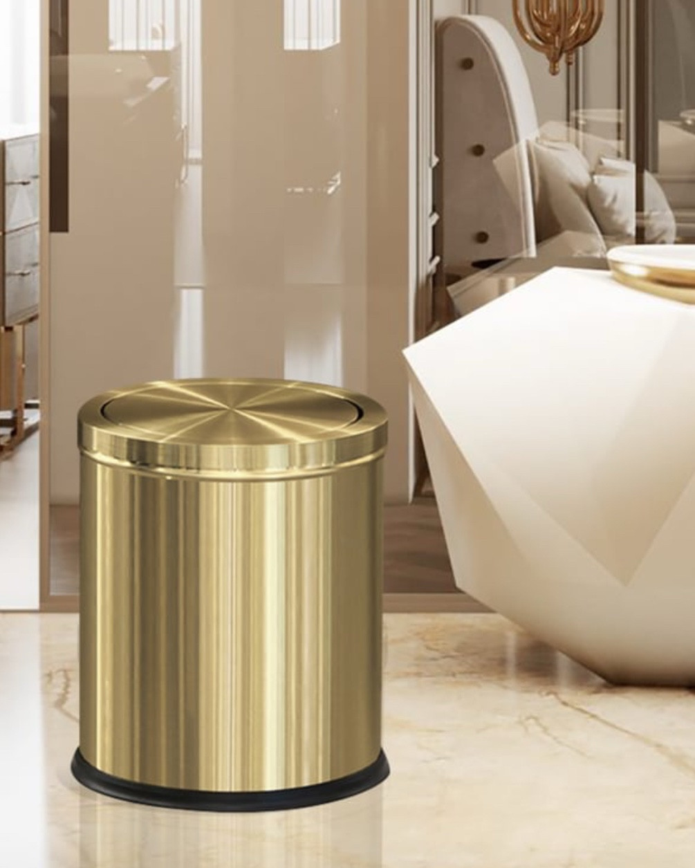 Gold Round Trash Can Stainless Steel Garbage Can With Swing-Top Lid For Bathroom

#LTKStyleTip #LTKHome