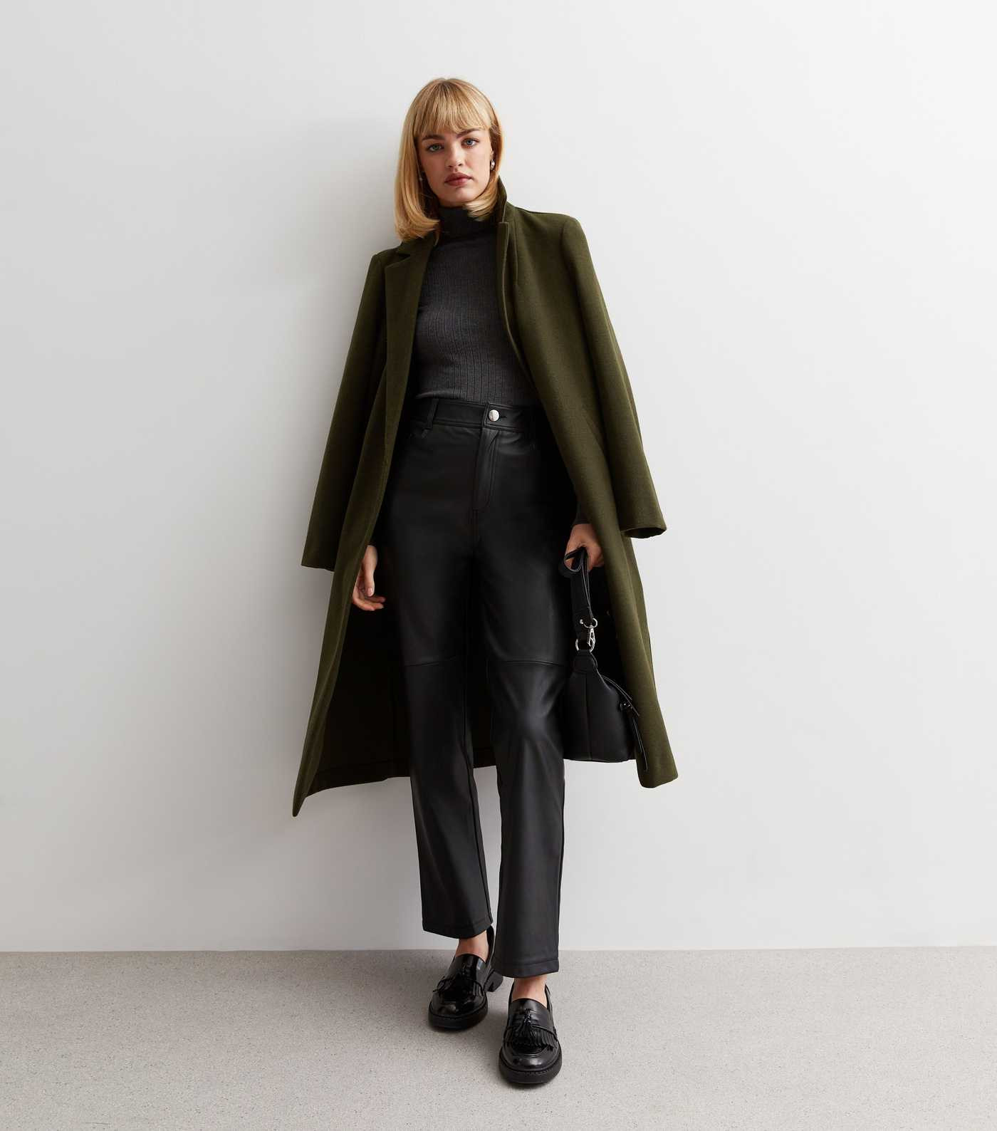 Black Leather-Look Straight Leg Trousers
						
						Add to Saved Items
						Remove from Saved ... | New Look (UK)