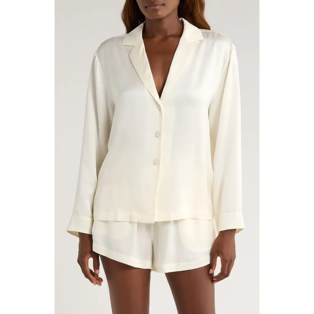 Lunya Washable Silk Short Pajamas in Tranquil White at Nordstrom, Size Medium | Nordstrom