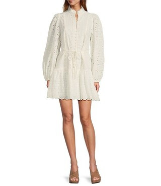 Antonio Melani Brynn Eyelet Button Front Long Sleeve Tie Waist Dress | Dillard's | Dillard's